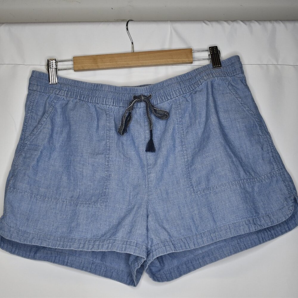 J Crew Women's Shorts Elastic Drawstring Blue Pockets Lightweight Comfy Cotton
